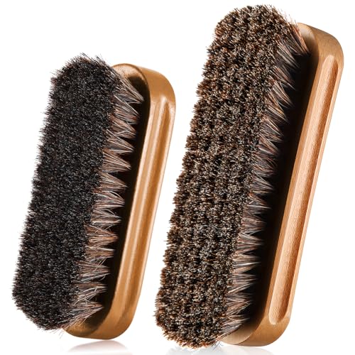 Image of 2 Pcs Horsehair Shine Shoes Brush Kit Polish Dauber Applicators Cleaning Leather Shoes Boots Care Brushes Suede Cleaner Brush(Wooden Concaved Brush)