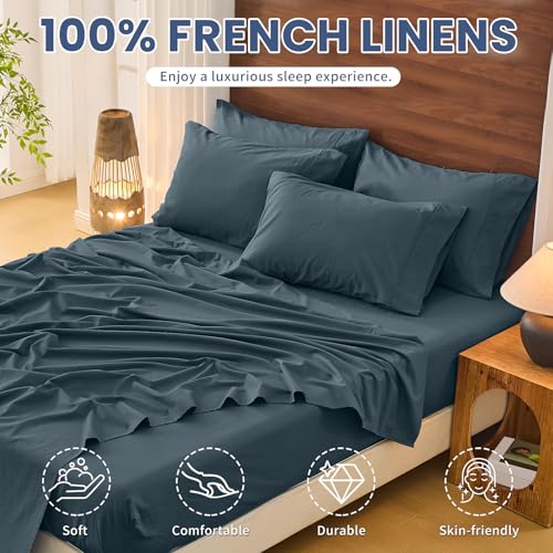 Image of Bedlifes 100% French Linen King Bed Sheet Set - 16 inch Deep Pocket, 4-Piece | Soft & Durable, Breathable & Cooling, Pure Flax Linen, OEKO-TEX Certified, Moisture-Wicking, Easy Care, Machine Washable