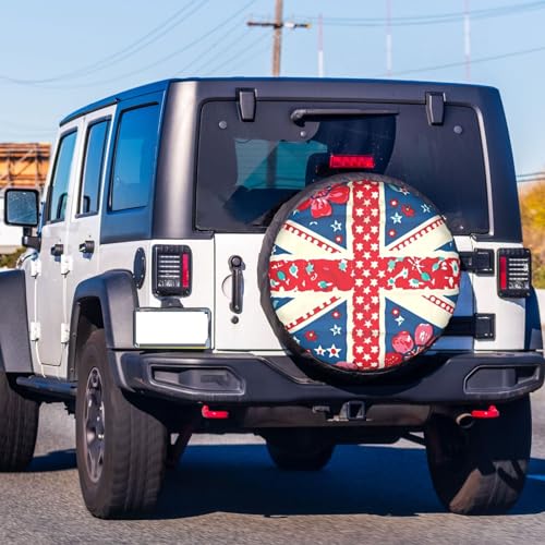 Image of Dujiea Cute British Flag Spare Tire Cover, Universal Wheel Tire Cover Waterproof Dust-Proof Tire Protectors for Trailer Rv SUV Truck Camper and Many Vehicle 14 15 16 17 Inch