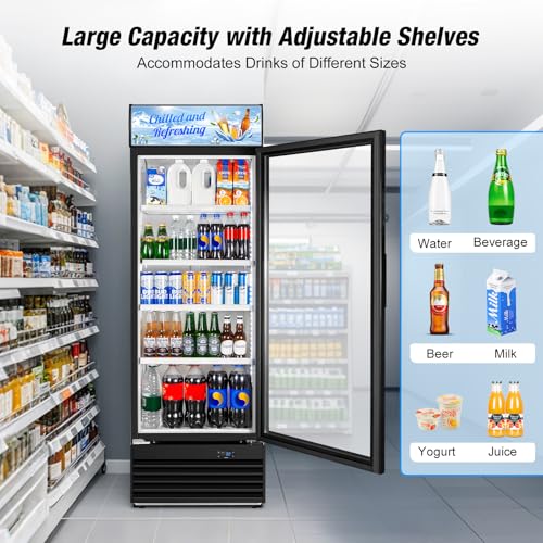 Image of Commercial Beverage Refrigerator, 24 Inch Beverage Fridge, 15 Cu. Ft. Drink Fridge, Display Refrigerator Glass Door, Commercial Display Fridge with Customizable Light Box for Shops, Restaurants, Bars
