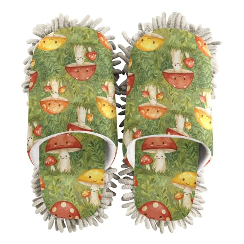 Burbuja Cartoon Mushrooms Mop Slippers Microfiber Cleaning Slippers Washable Cleaning Dust Slippers for Women Men Home Kitchen, Free Your Hands, 9-122