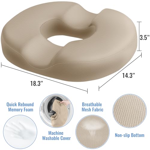Image of CloudBliss Donut Pillow Stadium Seat Cushion for Tailbone Pain Relief and Hemorrhoids, Memory Foam Seat Chair Cushion, Portable Seat Cushions for Bleachers, Car, Home & Office