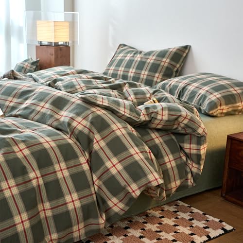 EAVD Vintage Green Buffalo Plaid Comforter Set Queen Soft 100%