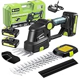 Saker Cordless Hedge Trimmer-20V Electric Shrub Trimmer Grass Shears Handheld Grass Cutter, Hedge Shear with 2 PCS Rechargeable Battery and Charger for Garden, Lawn