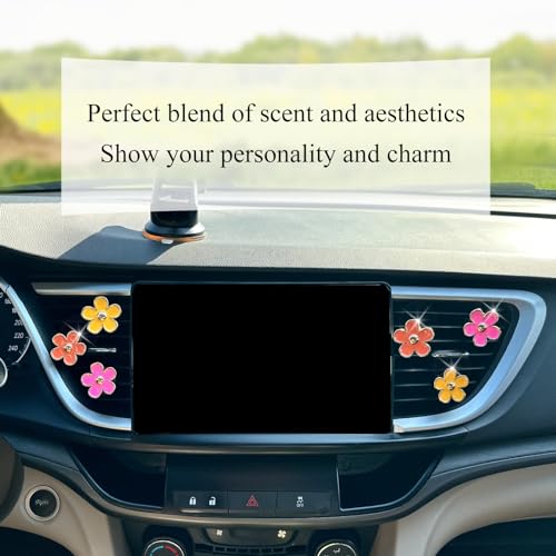 Image of ORIESSE 6pcs Flower Air Freshener Vent Clips,Pink Yellow Orange Daisy Car Decor Accessories for Women,3.3cm /3cm Girly Refillable Diffuser