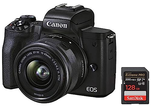 Image of Canon M50 Mark II 15-45mm f3.5-6.3 is STM Digital Zoom Camera (Black) & SanDisk Extreme Pro SD UHS I 128GB Card for 4K Video for DSLR and Mirrorless Cameras 200MB /s Read & 90MB /s Write