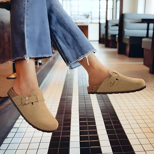 Image of KIDMI Unisex Vegan Suede Clogs Leather Mules Womens Mens Cork Footbed Potato Shoes with Arch Support