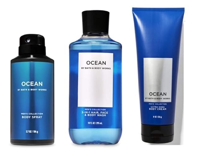 Bath and Body Works - Ocean - For Men - 3 pc Bundle - 2020 Edition