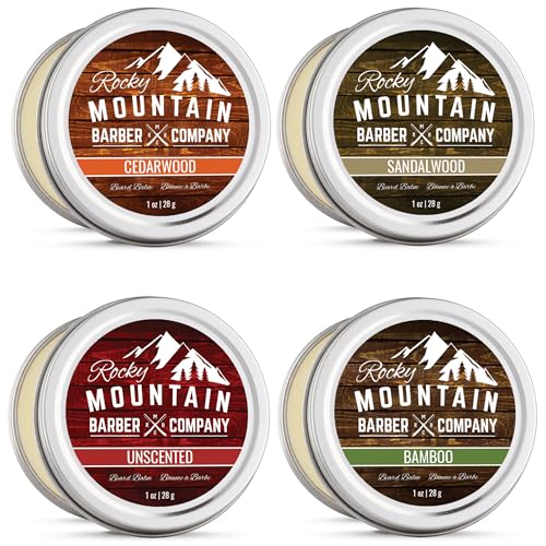 Beard Balm Variety Pack - 4 Natural Samples (1 oz each) with Argan Oil, Shea Butter, Coconut Oil & Jojoba Oil - Rich in Vitamins & Minerals