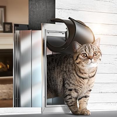 Cat Door for Wall, Small Pet Door, Heavy Duty Doggy Door, All Aluminum Frame, Double Magnetic Flaps, Energy Efficient, Telescoping Tunnel, Sliding Lock Panel, Easy to Install (Pets Up to 22 Lb)