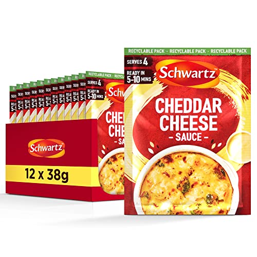 Schwartz Cheddar Cheese Sauce Mix 38 G | Serves 4 | Pack of 12 | Rich & Creamy | Decadent, Versatile Cheese Sauce | Perfect with Pasta, Veggies or Nachos | No Artificial Colours or Flavourings