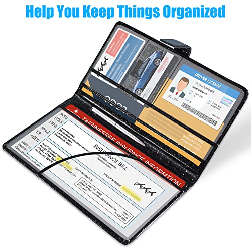 DMLuna Car Registration and Insurance Holder, Leather Vehicle Card Document G...