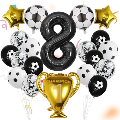 21 peças balão de futebol 8 anos de aniversário, futebol 8 anos decoração de aniversário para criança, troféu balões estrela, balões de alumínio de futebol, decorações para festa de futebol