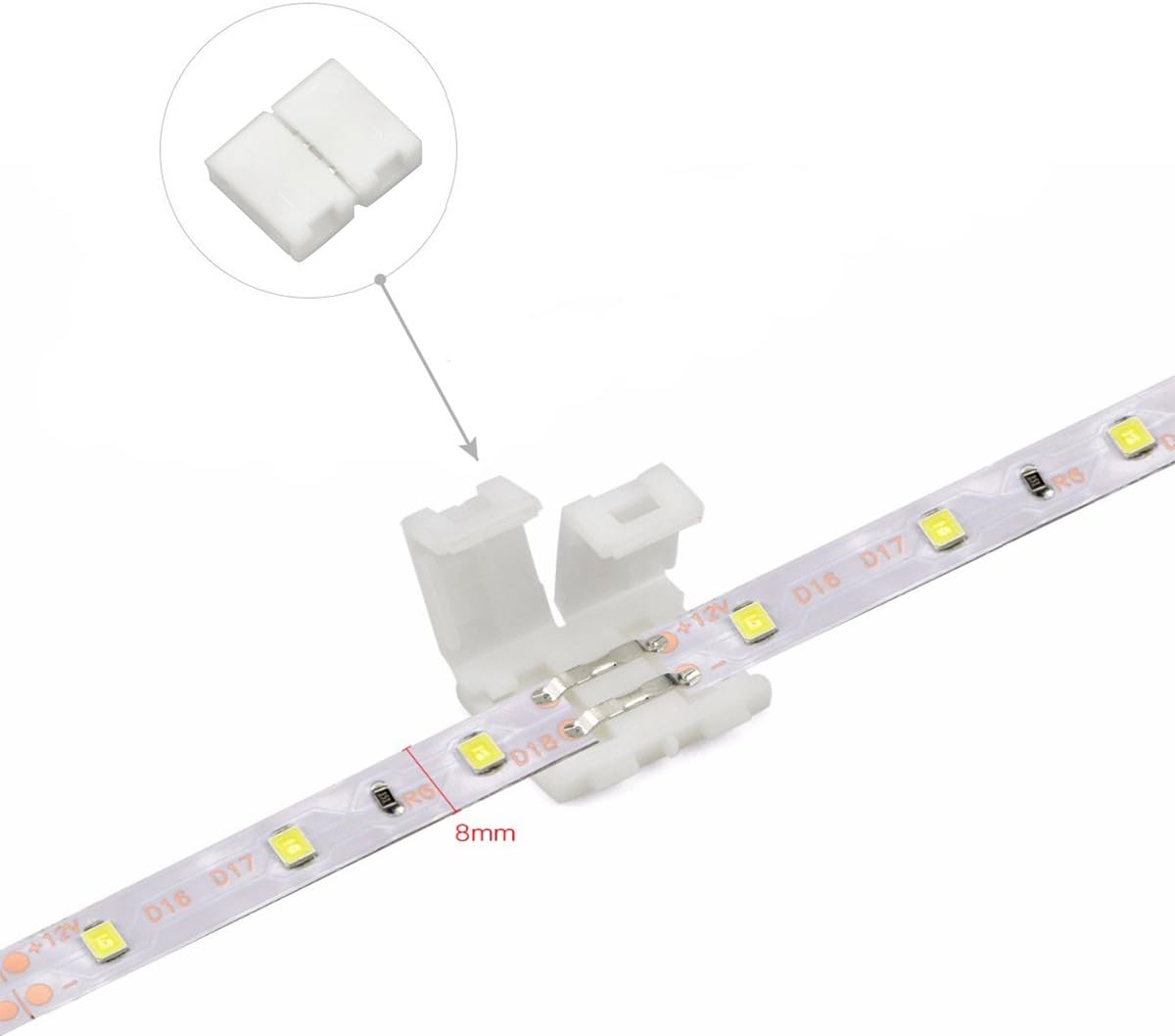 iCreating LED Strip Connectors 2 pin, 8mm LED Light Connectors Kit Includes L Shape LED Connectors for Strip Lights, LED Light Strip Connectors for Adapter, LED Lights Connector with Wire