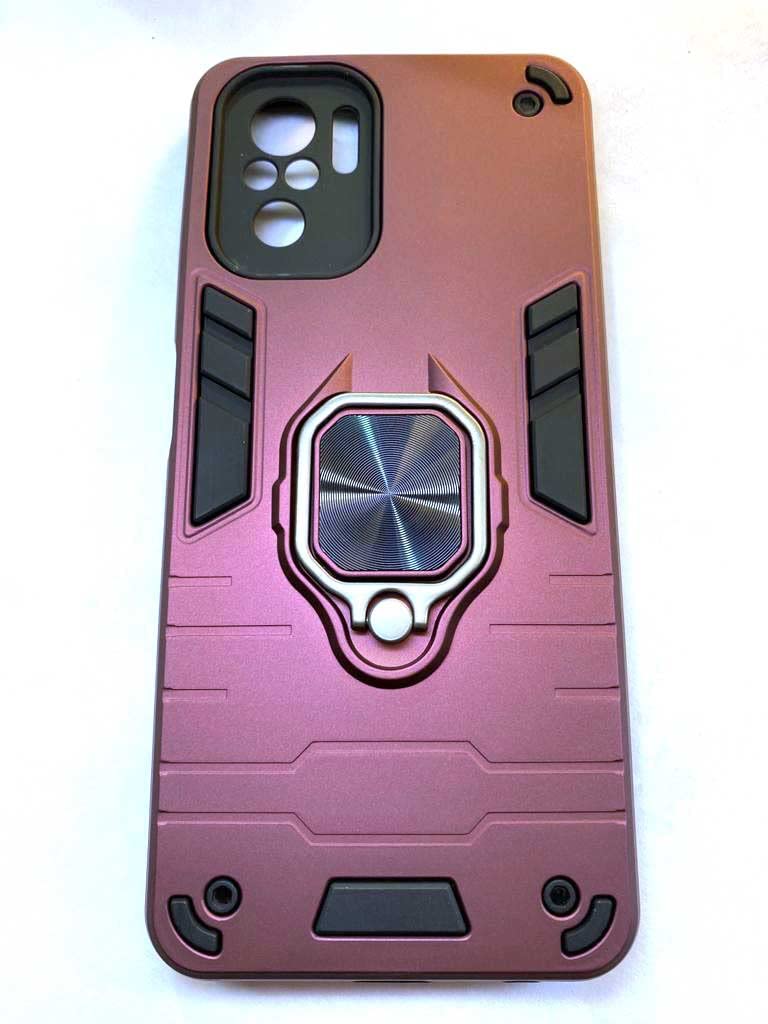 Global Armour Hard Plastic Case For Mi Redmi Note 10 (4g) / Note 10S | Mehroon Heavy Shockproof Rotating Ring Holder | Dual Layer Military Grade Drop Protection Armor Case For mi note10(4g) (Wine Red)