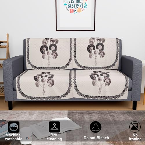 Image of Kuber Industries Set of 4 Velvet 2 Seater Sofa Covers for Living Room | Easy Machine Washable Sofe ke cover for Home Comfort | Digital Flower-Cream & Green