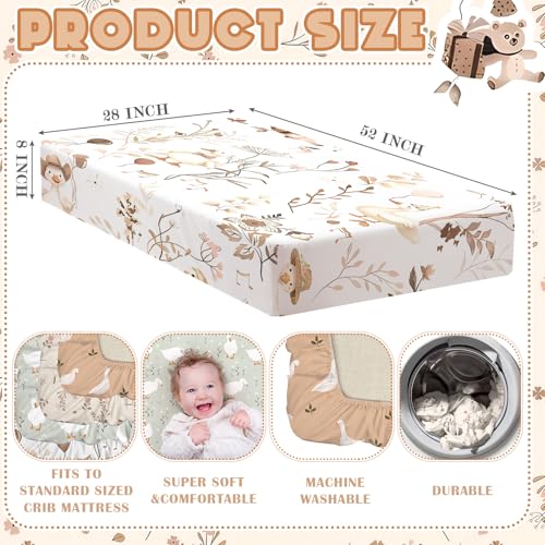 Image of Peryiter 4 Pack Crib Sheets for Baby Brown Silly Goose Soft Baby Bed Sheet Set 52'' x 28 inch Nursery Crib Sheets for Standard Bed Toddler Mattress Nursery Decor Boys Girls Kids