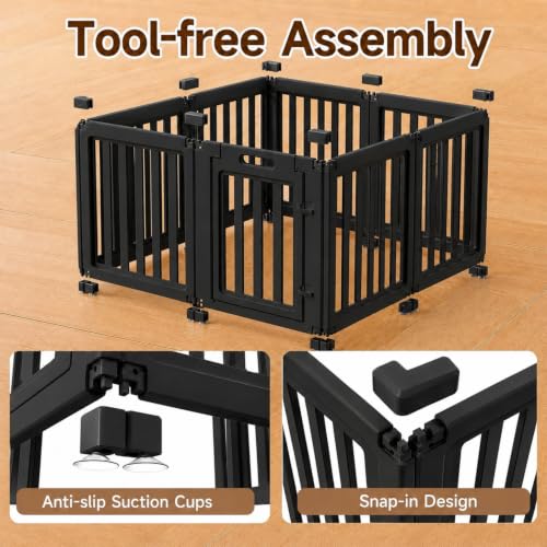 Image of EVERFRONT Dog Playpen with Door - Dog Pen Indoor - Easy Assemble Dog Play Pen - Puppy Playpen, Cat Playpen, Small Animal Playpen, Dog Play Pen Indoors (Black, 30 inch, 8 Panels)