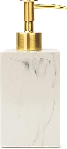 Yew Design Dispensador de jabón con patrón de mármol para baño con bomba de metal (dorado) dispensador de jabón de manos