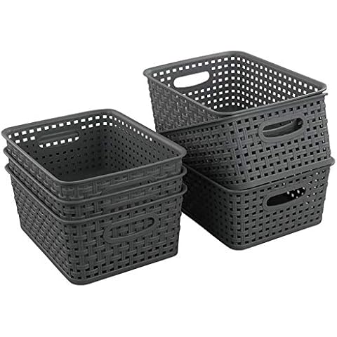 Dehouse 6-Pack Gray Plastic Storage Basket, Small Weave Basket Cover