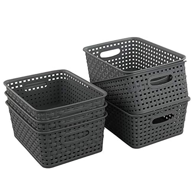 Teyyvn Plastic Storage Basket, 10.03 x 7.59 x 4.09, Pack of 6, Gray