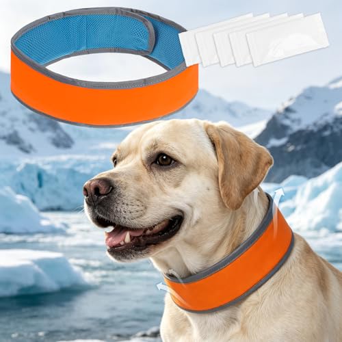 EXPAWLORER Dog Cooling Bandana with Ice Packs - Reflective Cooling Dog Bandanas Neck Cooler Wrap Adjustable Instant Chill Pet Scarfs Cool Summer Essentials for Small Medium Large Dogs Orange L