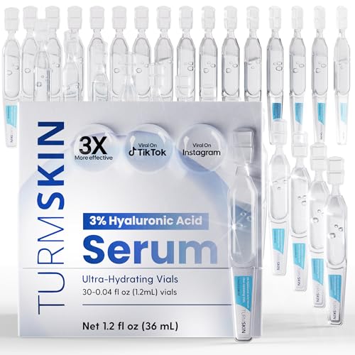 TURMSKIN® Hyaluronic Acid Serum Ampoules [ULTRA HYDRATING VIALS] – 3% Hyaluron Booster for Glass Skin & Anti Aging – 24 Hours Hydration – Soft PE Triple Hyaluronic Complex for Faceskin Repair & Renew