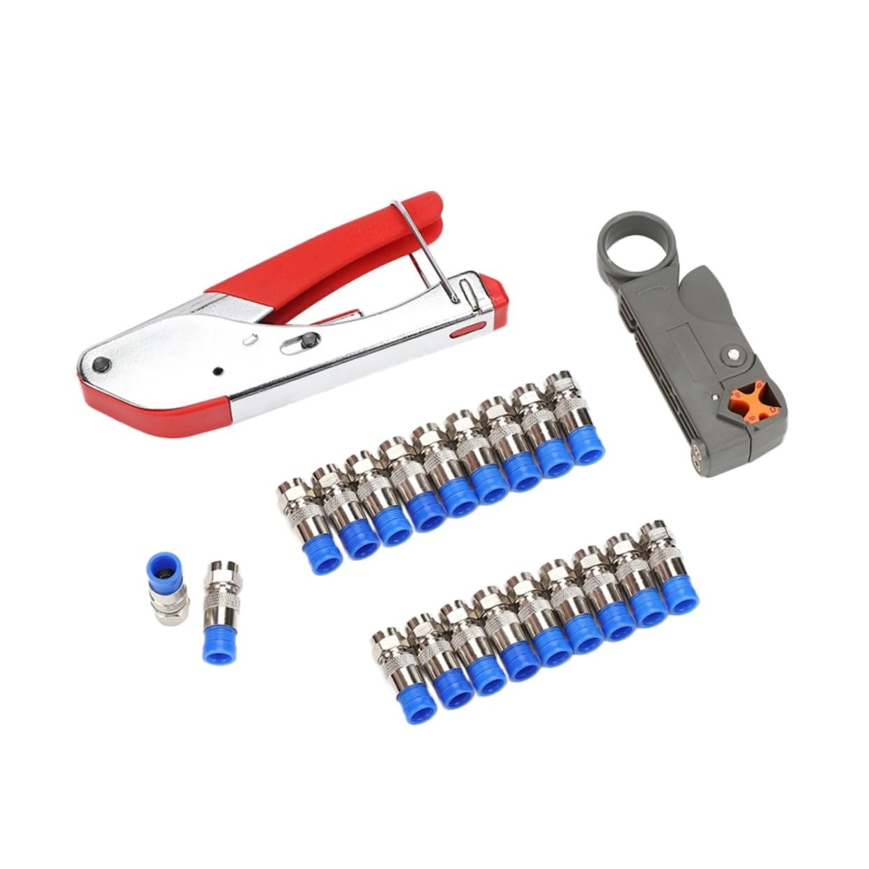 Pince à Sertir pour Câble Coaxial avec Lames Remplaçables | Kit 20 Pièces Bleu, Métal et Abs, Compatible Plupart des Connecteurs de Compression