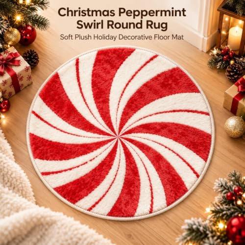 Aufmer Christmas Candy Swirl Door Mat 23.62 Inch Large Round Bathroom Rugs - image 5