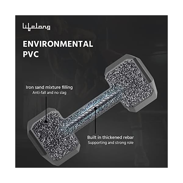 Lifelong PVC Hex Fixed Dumbbells Pack of 2 (2kg*2) Black Color for Home Gym Equipment Fitness Barbell|Gym Exercise|Home Workout, Gym Weights for Men & Women (6 Months Warranty) - Image 5