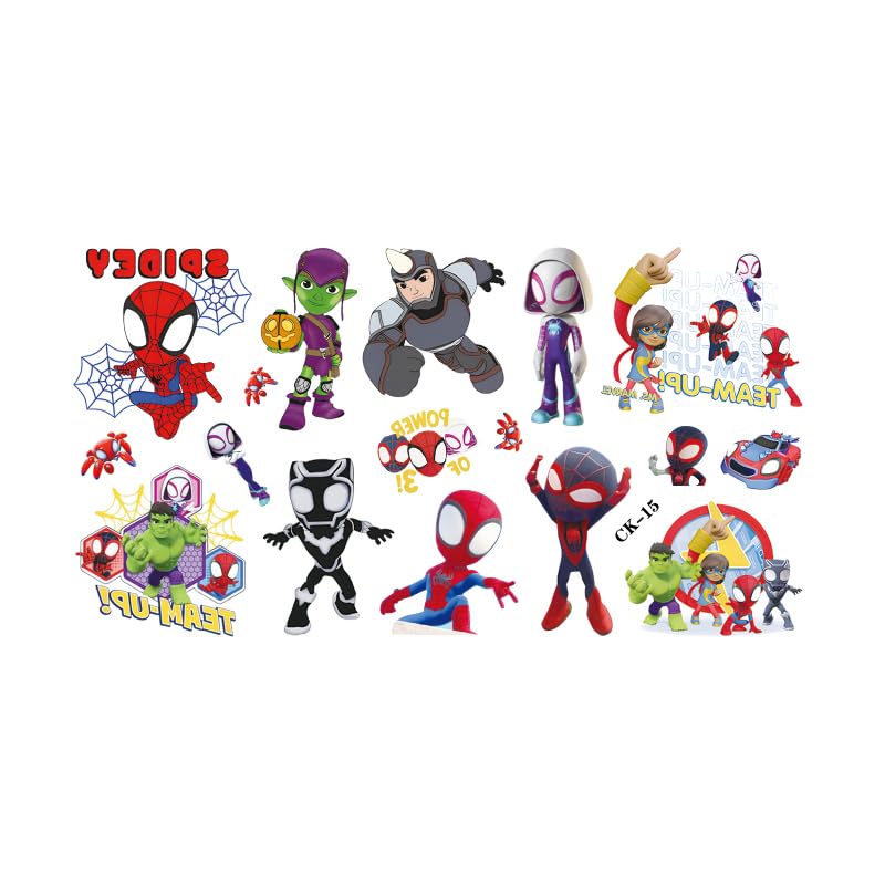 Amazing Friends - 100 tatuaggi temporanei per bambini, motivo: Spidey e i suoi super amici, 6 fogli