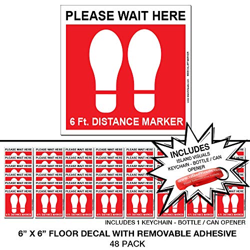 6ft Distance Marker Floor Decal for Social Distancing - Please Wait Here - 6