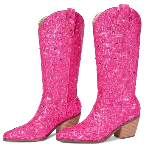 Image of Cowgirl Ankle Boots Cowboy Boots for Women Western Booties Rhinestone Chunky Heel Fashion Comfortable Side Zipper