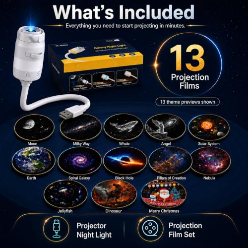 KYLECAIT Galaxy Projector Night Light, 2-in-1 Star Projector with 13 Films - image 7