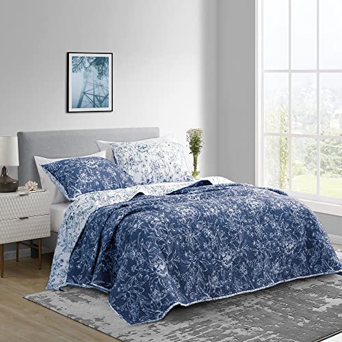 Edredón de Poliéster Floral SHALALA NEW YORK Cama Full Queen Blanco Azul 2