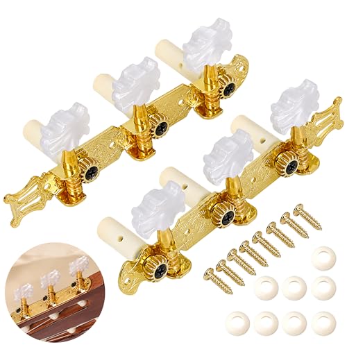 Mécaniques d'Accordage pour Guitare Classique, 2 Plaques 3L+3R avec Vis, Guitar Tuning Pegs en Alliage, Mécanique Guitare Classique et Acoustique, Accordage Stable
