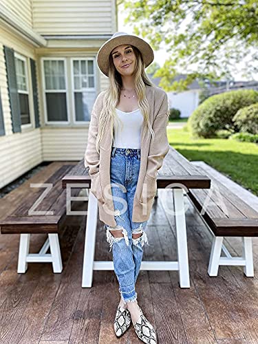 Zesica Women's Long Sleeves Open Front Leopard Print Knitted Sweater Cardigan Coat Outwear,Solid Beige,Medium #TOP2