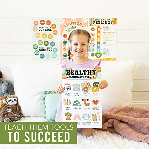 Hadley Designs Feelings Chart For Kids Ages 4-8 - Emotions Chart For Toddlers 3-5, Counseling Feelings Posters For Classroom Calming Corner, Social Emotional Learning Posters, Retro Classroom Decor - Image 4