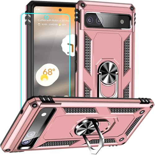 Coque Google Pixel 6A antichoc pour regarder vos vidéos avec support anneau rose