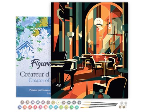 Figured'Art Peinture par Numéro Adulte avec Cadre Club Art Déco - Activité Manuelle Kit de Loisir Créatif DIY Numéro d'Art Complet - 40x50cm toile tendue sur châssis