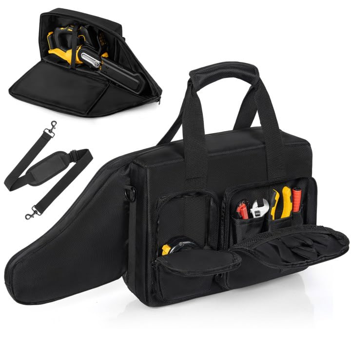 OUUTMEE Chainsaw Carrying Case, Waterproof Foldable Chainsaw Storage Bag Compatible with EGO, Dewalt, Greenworks 8 Inch Cordless Power Chainsaw & Accessories