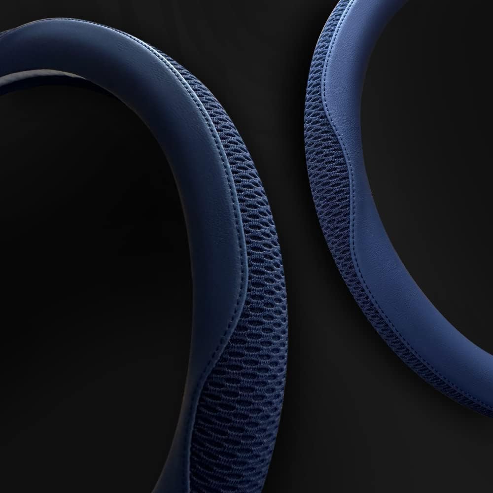 LKWLIKEI Car Steering Wheel Cover, Universal 15 inch, The Latest Microfiber Leather Breathable Technology Fabric, Non-Slip, Comfortable, Warm in Winter and Cool in Summer, Blue - Image 3