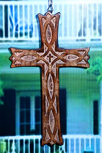 Cruz de pared de madera pequeña de 8 x 6 pulgadas para decoración religiosa de hogar 4