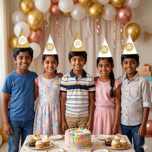 Image of Party Propz Happy Birthday Caps -10 Pcs, Birthday Cap for Decoration, Happy Birthday Caps for Kids, Birthday Hat for Kids Pack of 10, Birthday Decoration Items for Boys & Girls (Cardstock)