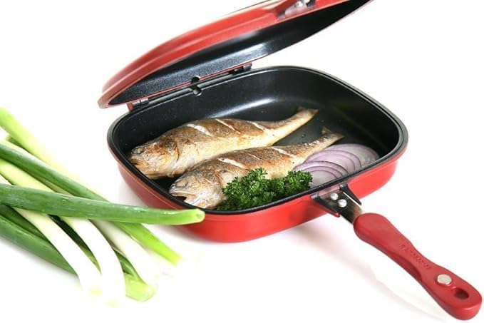 Scaroal Square Frying Pan, PFOA-Free Dishwasher Safe Nonstick Double Sided Multi Purpose Pan with Strong Magnetic Handles, Silicone Gasket, Standard (Red) 3