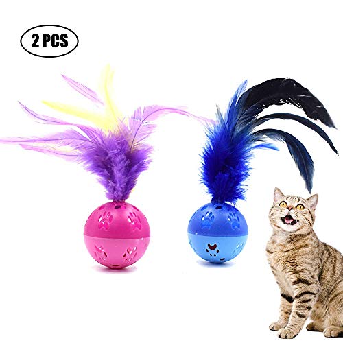 PN-9400 Cat Toy Balls, Cat Balls with Feathers and Bell Inside Interactive Cat Toys Cat Exrecise Toy Balls, Safe for Your Kitty