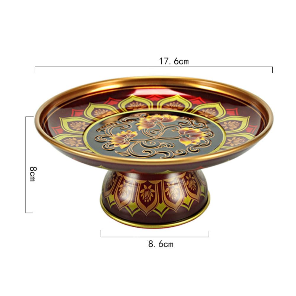Vassoio per offerte di frutta, Piatto cinese in metallo da 17,6 cm, forniture buddiste