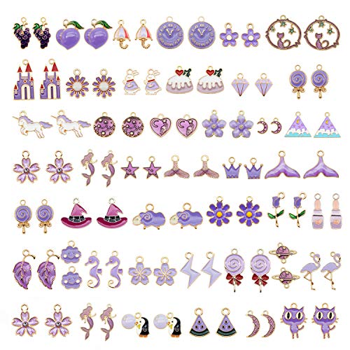 Julie Wang 60 pièces 30 paires mixtes émail violet breloques pendentifs pour la fabrication de bijoux lot en vrac collier boucles d'oreilles Bracelet artisanat...