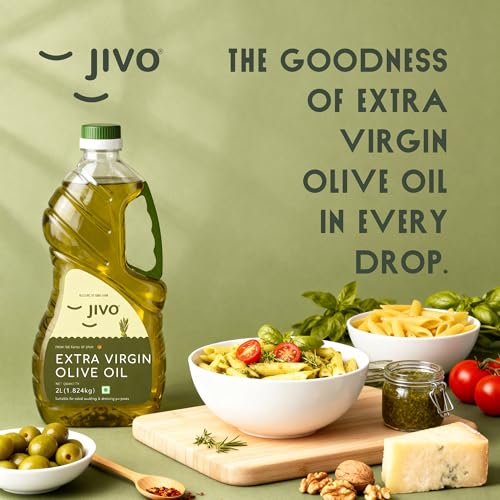 Image of Jivo Extra Virgin Olive Oil 2 Litre | Imported from Spain | MUFA-Rich Olive Oil | Vitamin E Fortified | Low in Saturated Fat | Ideal for Salads, Dressings, Soups, Dips & Marinades