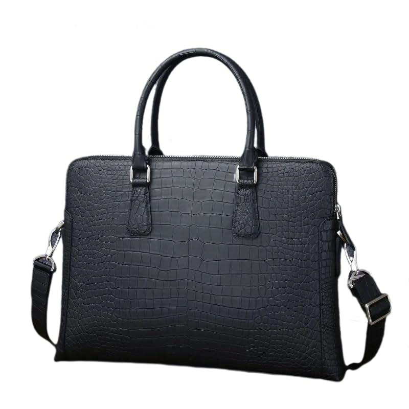 Sac à main en cuir véritable d'alligator noir mat pour homme d'affaires élégant